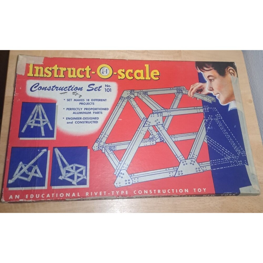 Vintage 1946 Instruct-O-Scale Aluminum Builder Construction Toy Set